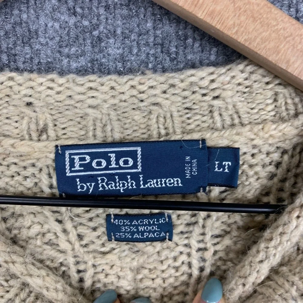 Polo Ralph Lauren Cable‎ Knit Sweater LT Beige Wool Alpaca Blend Crew Neck - Picture 7 of 8
